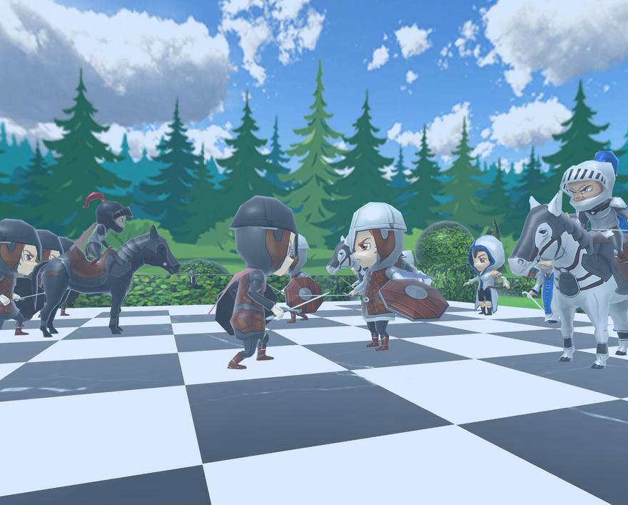 Chess board with animated chess characters