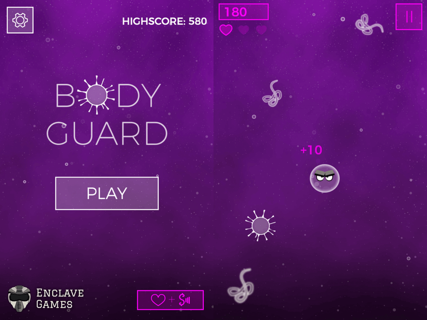 Enclave Games - Body Guard: menu and gameplay