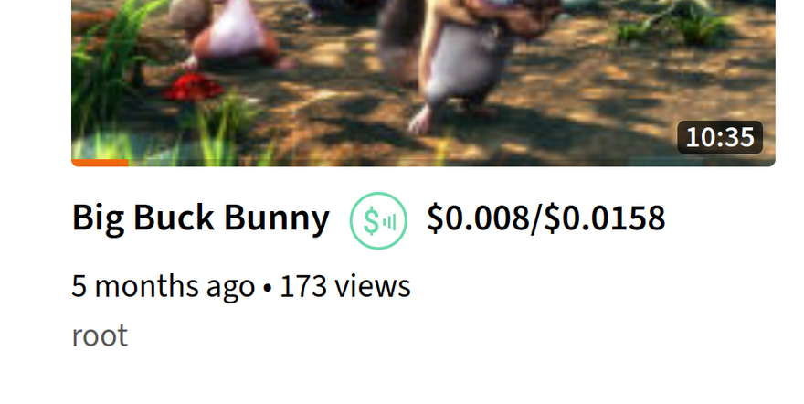 A video partially paid for shows the amount paid and amount for the entire video