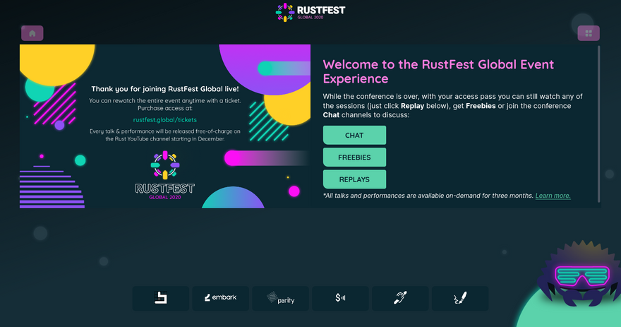 Screenshot of the watch.rustfest.global webpage