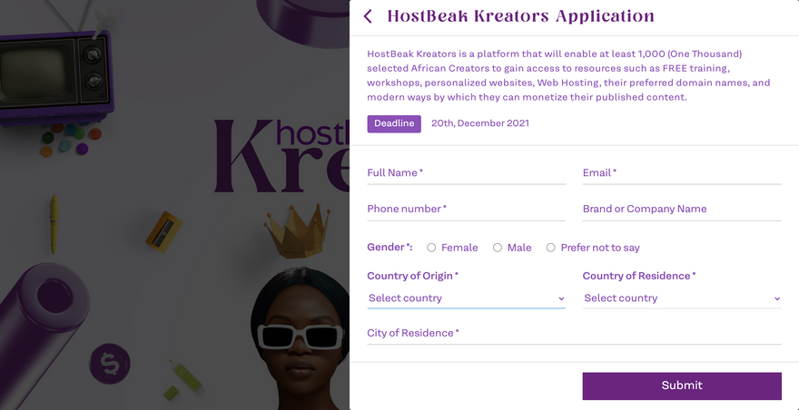 Hostbeak Kreators Application Form