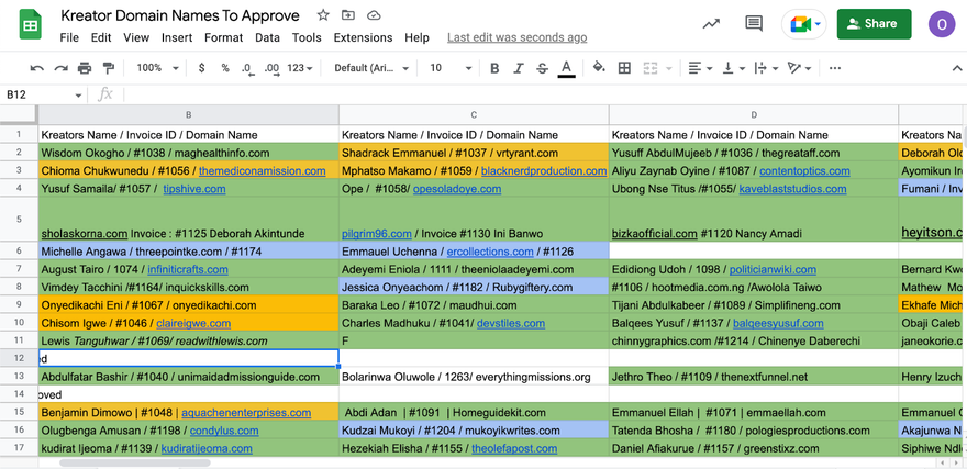Domain Names to Approve on Google Sheet
