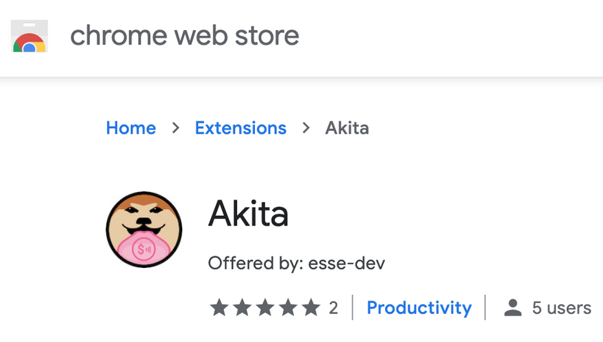 Akita on the Chrome Web Store